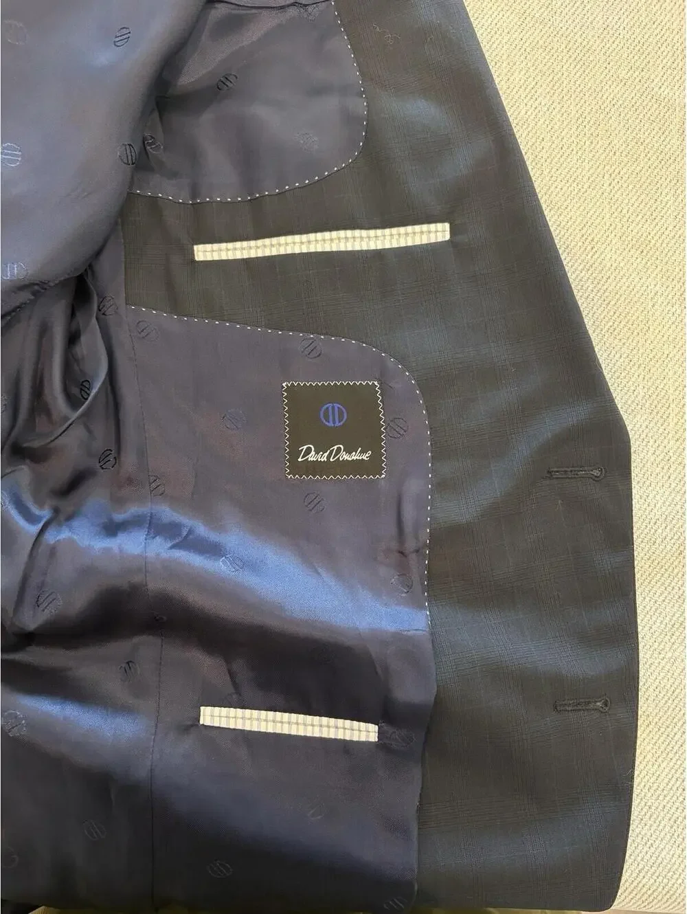 David Donahue Windowpane Luxury 100% Wool Blazer Ryan Suit Jacket Navy Mens 42R
